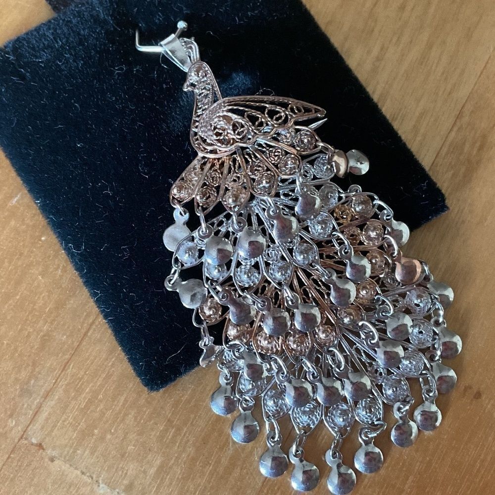 STERLING silver 925/Gold plated Peacock pendant/pin - Picture 6 of 14